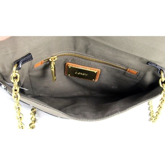 J.CREW BLACK GENUINE LEATHER POLKA DOT CHAIN ENVELOP SHOULDER BAG HANDBAG PURSE - Picture 9 of 13